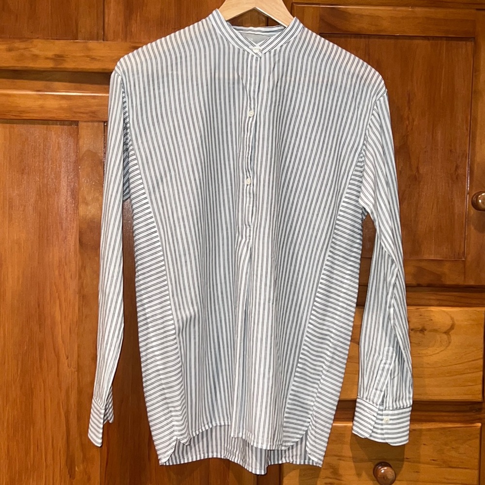 Vince Long Sleeve Black and White Cotton Pullover Blouse